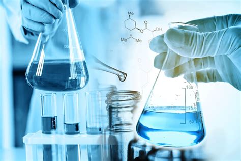 Laboratory glassware and chemical structure representing chemical characterization analysis