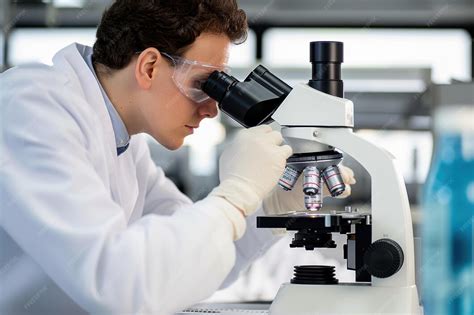 Scientist examining a sample under a microscope to identify hazardous properties of a pharmaceutical substance