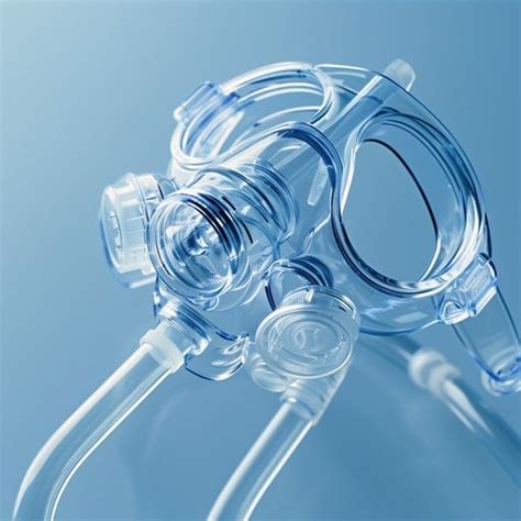 Close-up of a breathing gas pathway mask and tubing evaluated under ISO 18562